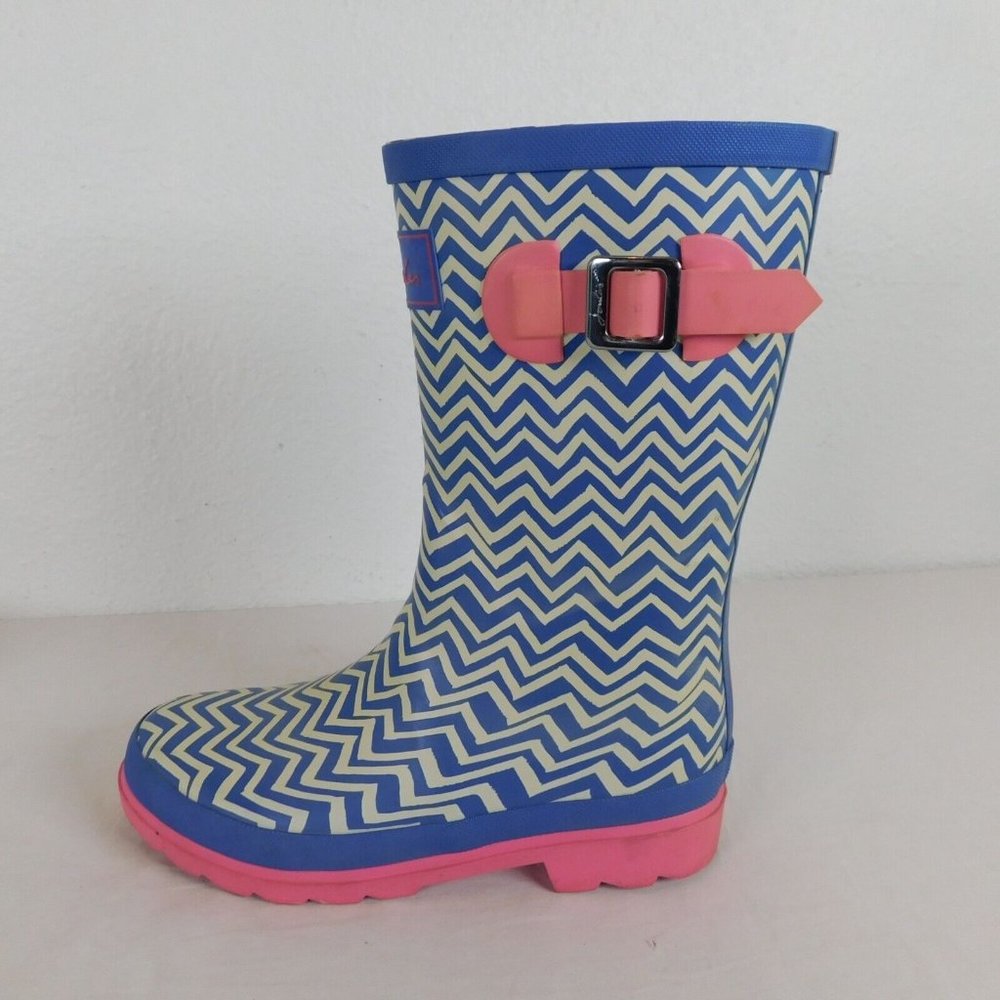 Joules Blue Stripe Pink Sole Mid Height Wellington Rain Boots Women US size 7 - Picture 4 of 12